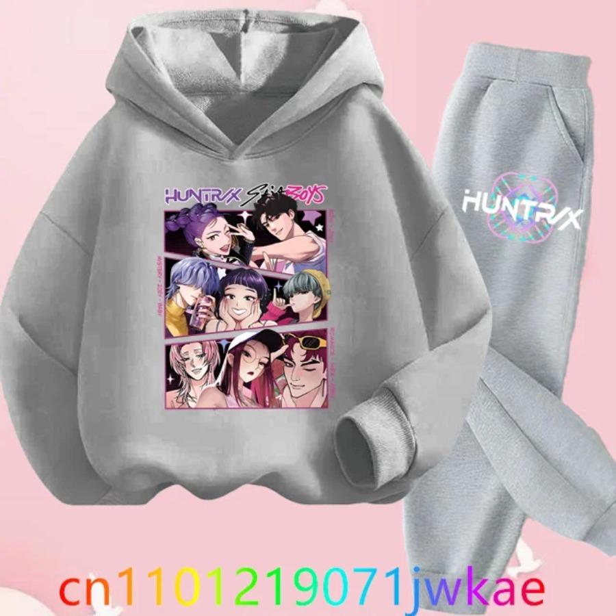 Kids Hoody Suit KPop Demon Hunters Printed Children's Clothing Y2K Hoodies+Pants Sports Sets