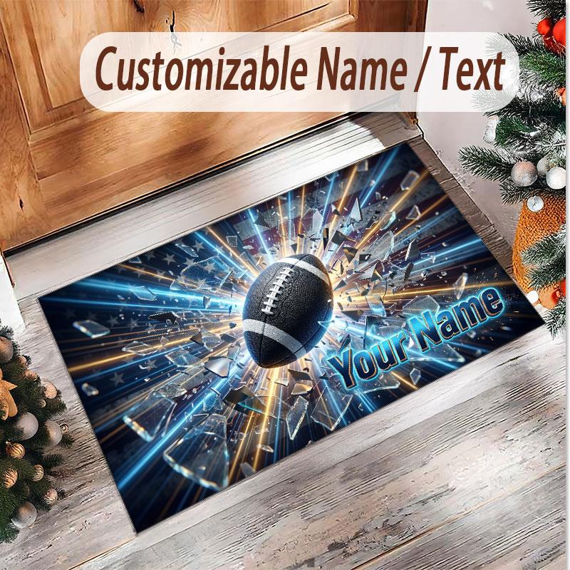 American Football Theme Soft Crystal Velvet Rug Custom Name & Text Print Non Slip Floor Rug for Bedroom Living Room