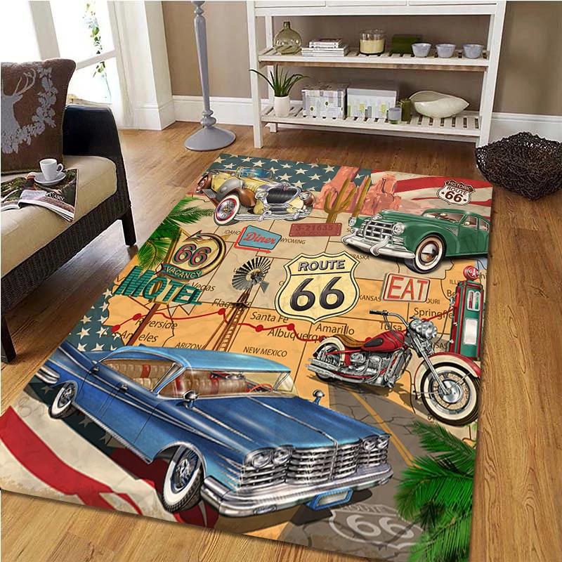 Tappeto Tappeto Stampato 3D Tappetini Antiscivolo Zerbino Poster Classico Moto Auto Retrò Tappeti Soggiorno Camera da Letto Decorazioni per la Casa