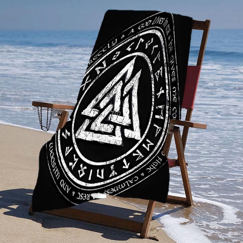 proof beach towel with a Valknut pattern - soft,absorbent,quick-drying,machine washable - perfect for swimming,camping,bathing