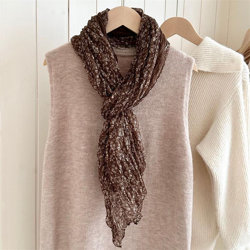 Retro Ethnic Style Warm Cold-Proof Scarf Women Floral Crumpled Silk Cotton Linen Scarf Long Folds Shawl  Headscarf Gifts