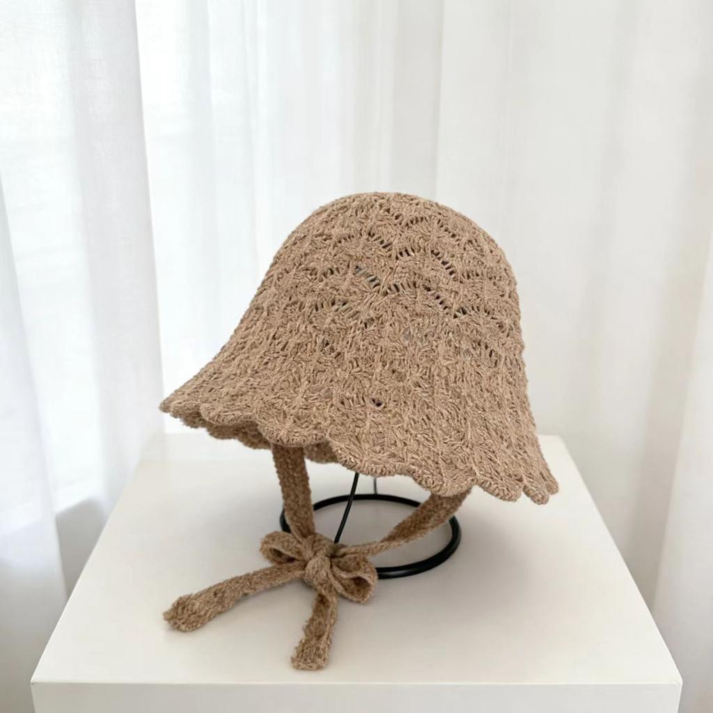 Early spring new hollow knitted bucket hat mesh thin sunshade sunscreen basin hat shows small face