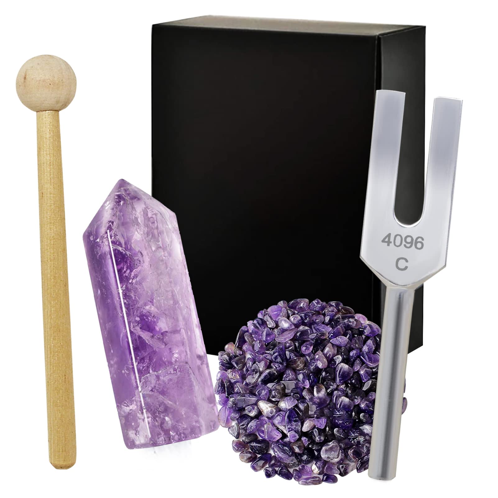 

Crystal Tuner, 4096Hz, Tuning Fork, Natural Quartz Crystal, 5-Piece Set for Purification, Relaxation, Amethyst, with Japanese Instructions, WH26 -