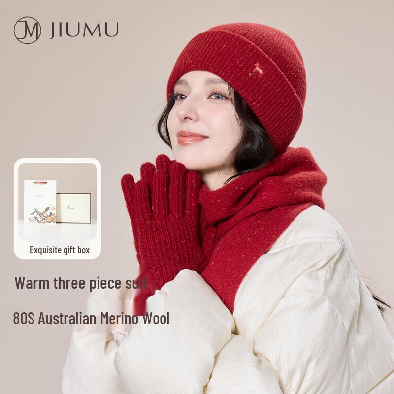 

JIUMU Women s Winter Wool Scarf, Hat & Gloves 3-Piece Set