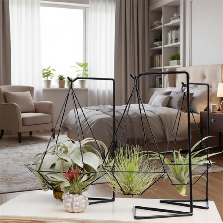 Decorative Iron Plant Stand Modern Geometric Styles Stable Construction For Living Spaces Balcony Use