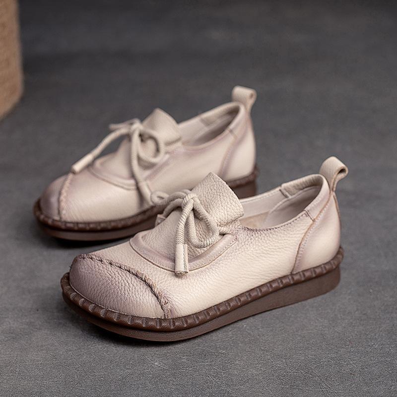 Damskie mieszkania buty wiosenne okrągłe Toe sznurowane oryginalne skórzane mokasyny na co dzień ręcznie robione wygodne buty