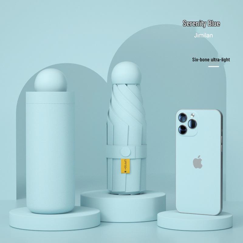 Compact Dual-Use Sun and Rain Umbrella with Black Glue Sunshade - Stylish Ladies' 5-Fold Capsule Design