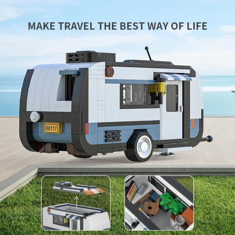 393 Teile Reise Wohnmobil Anhänger Bausteine Camping Fahrzeug Modell Montage Steine Spielzeug Ornamente Kinder Geburtstag Halloween Geschenke