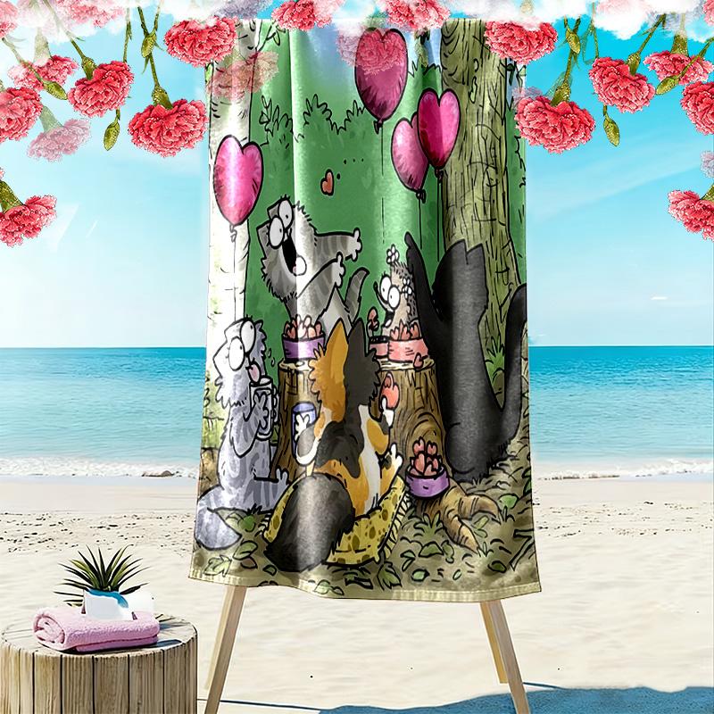 Simon's Cat Print Strandlaken, Groot Zacht Sneldrogend Handdoek voor Strand Camping Zwemmen