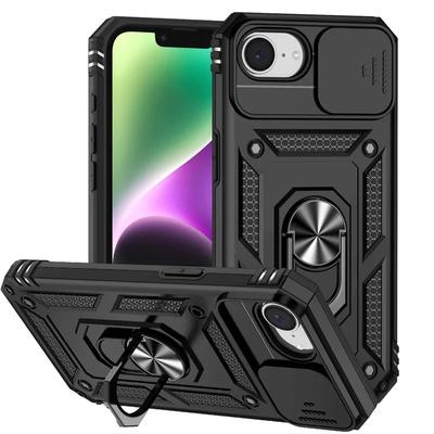 Armor Case For iPhone 16e 16 15 14 13 12 11 Pro Max Plus Case Slide Lens Camera Protection Ring Holder Shockproof Cover