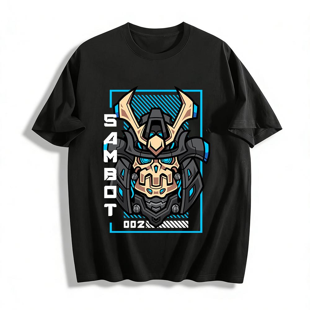Futuristic Samurai Mecha Print Cool Casual Short Sleeve T-Shirt Pure cotton T-shirt XXS