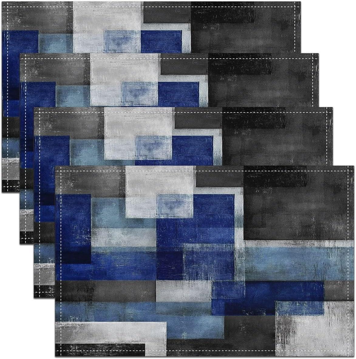 4/6/8pc Modern Abstract Red Black Placemats Linen Artistic Geometric Grey Block Table Mats Heat Resistant Kitchen Decor 4pcs
