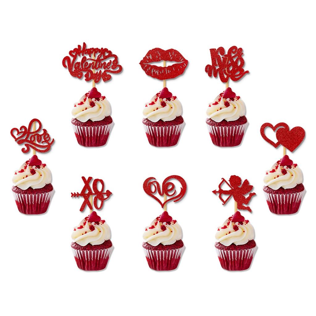 Happy Valentine's Day Cupcake Glitter Love Lips I Love Is My Cupcake Valentine's Day Choice Theme Wedding Party Cake Decoration Red Supplies