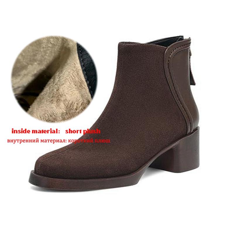 Krazing Pot Cow Suede Nubuck Winter Round Toe Modern Boots Med Heels Zipper Patch Work Women Ankle Boots