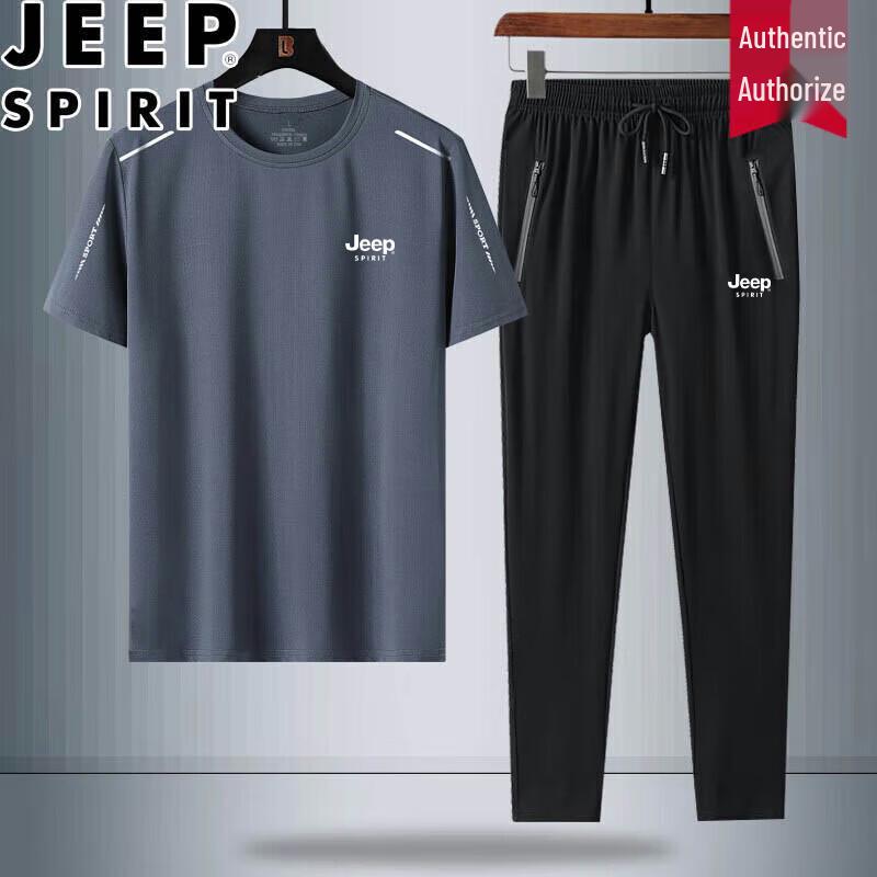 

JEEP SPIRIT Men s Short Sleeve Sports Two-Piece Set 4XL