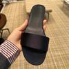 Fashion One Word Slippers for Women Summer 2025 Simple Leather Toe Exposed Women's Shoes Beach Shoes French Niche Sandals Outdoor Wear