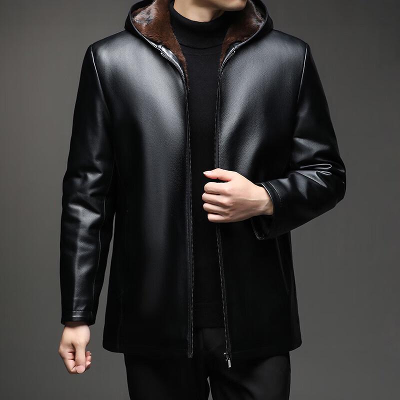 Men's Faux Leather Fur-Lined Hooded Winter Jacket
