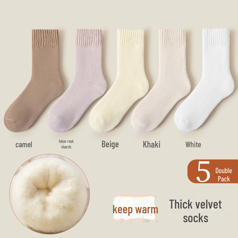 

Жіночі шкарпетки середньої довжини з теплої кашемірової вовни для осені та зими - Товсті, безшовні, з велюровою підкладкою, шкарпетки для підлоги