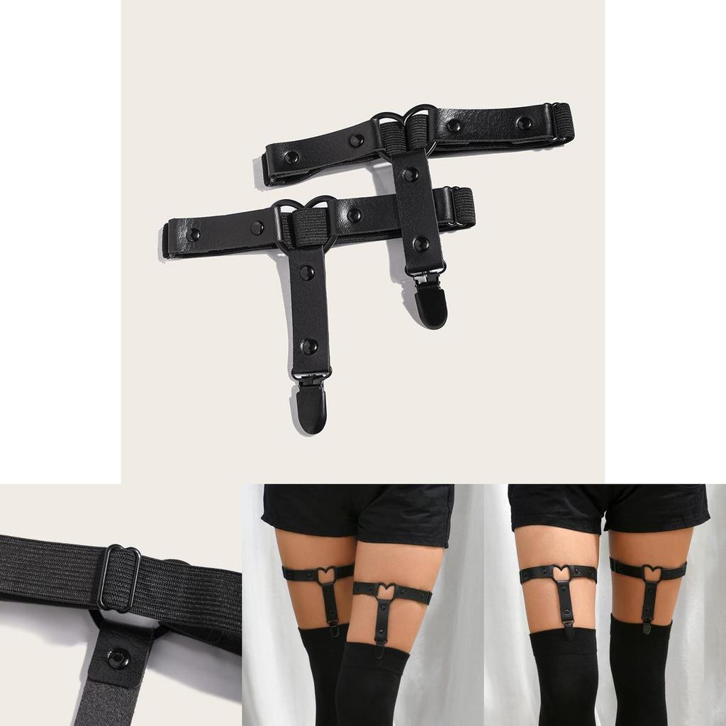 Black Heart Sock Clips With Adjustable Tightening For Punk Style Cosplay Accessory