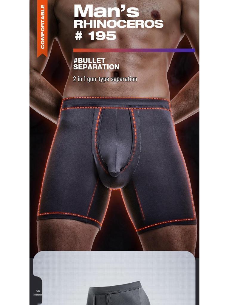Men's Bullet-Style Separation Long Sports Briefs - Anti-Wear, Breathable, Large Size Boxer for Running