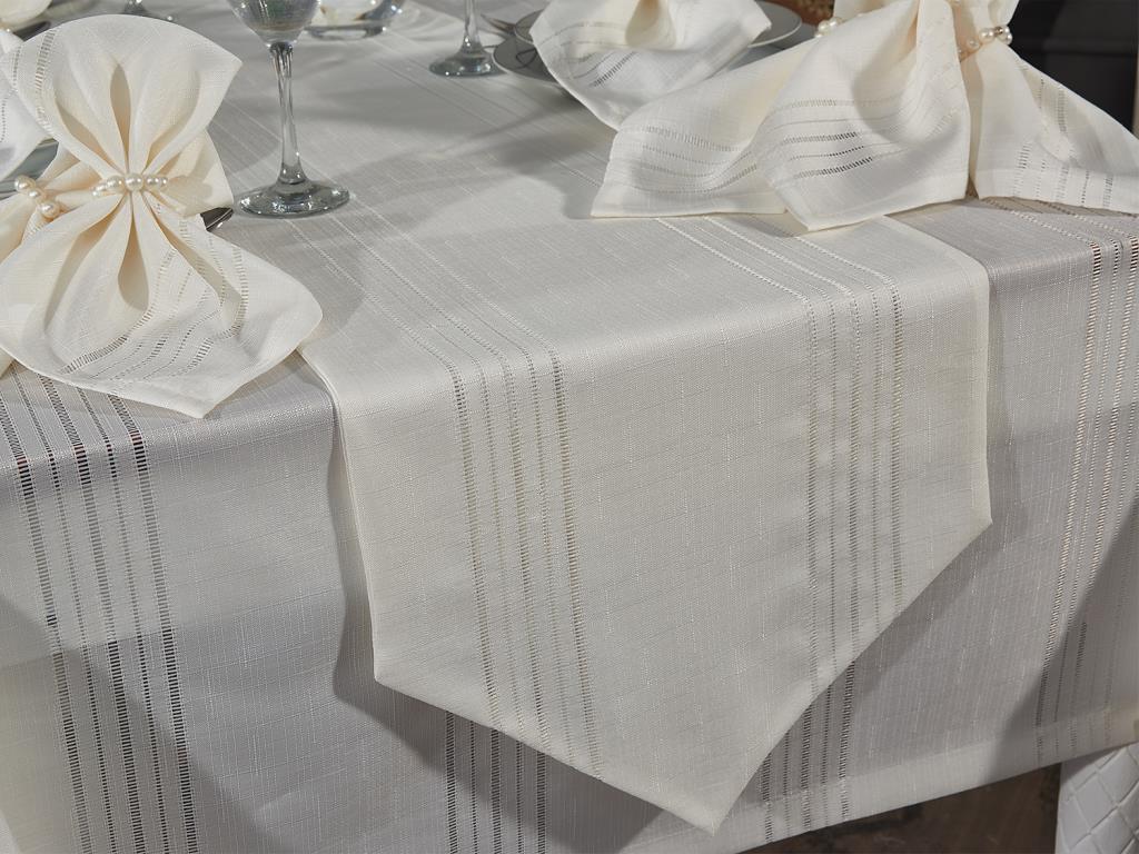 Corver Dinner/Launch Set 26pcs, Tablecloth 160x220, Runner, Napkins, Rings Cream