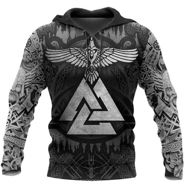Menn Hettegenser Vikings Odin S Skull 3D All Over Printed Mote Hettegensere Unisex Høst Casual Dame Streetwear Pullovere