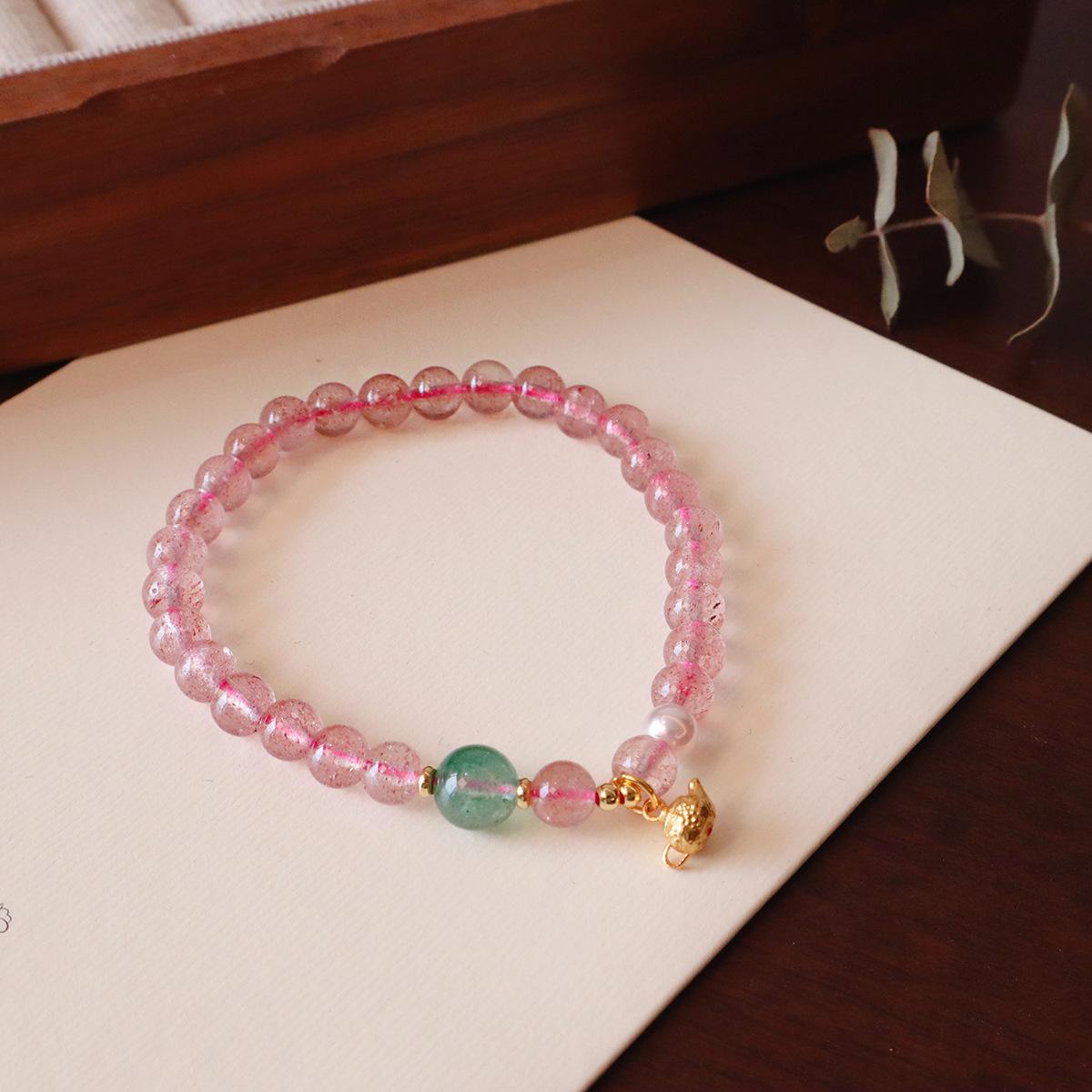 Natural strawberry crystal bracelet powder crystal pearl bracelet butterfly Bangles Women Fashion Jewelry accessories Gift