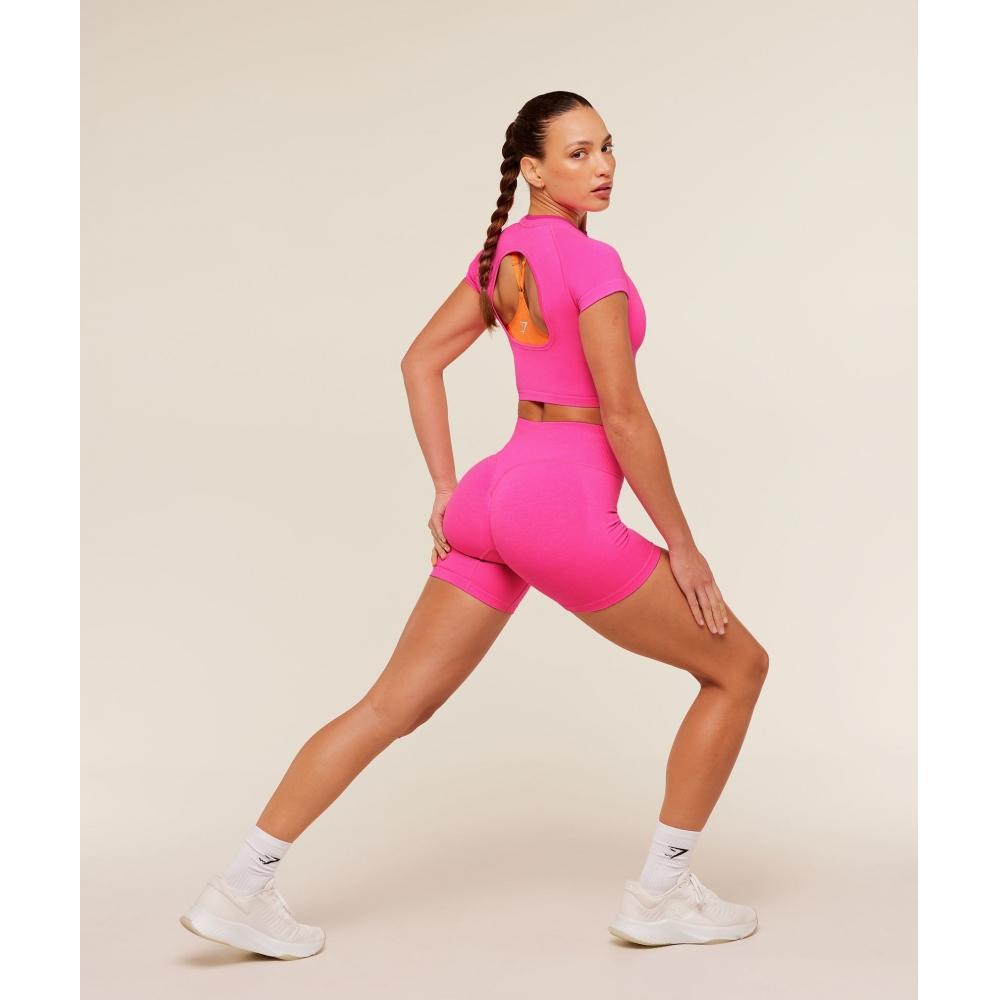 Gymshark Interval Seamless Short Sleeve Crop Top Electric Pink Super Set Pink B6