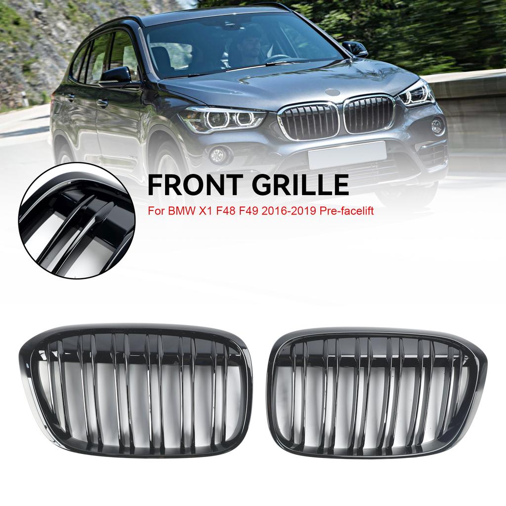 2 PEÇAS Preto Brilhante Grelha Dianteira Rim Grelha Ajuste BMW X1 F48 F49 2016-2019