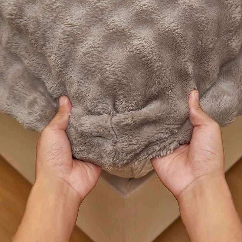 Thermal Velvet Bed Sheets Plush Fabric Mattress Cover For Winter Bed Cover Bed Bed Linen Set For Single Double King Queen Bed