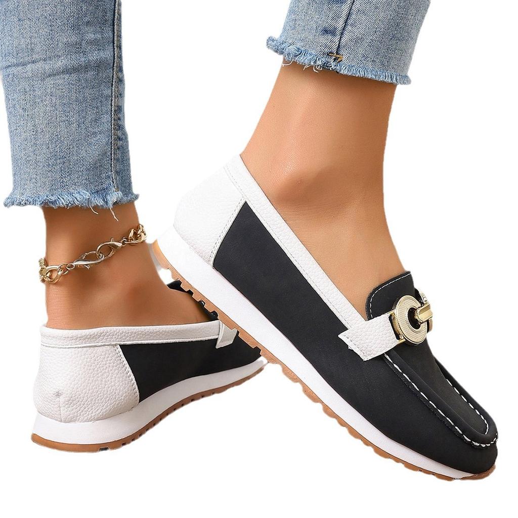 Damenschuhe in Übergröße Metallschließe flacher Boden lässig Stoffoberfläche Einzelne Schuhe Größe 43