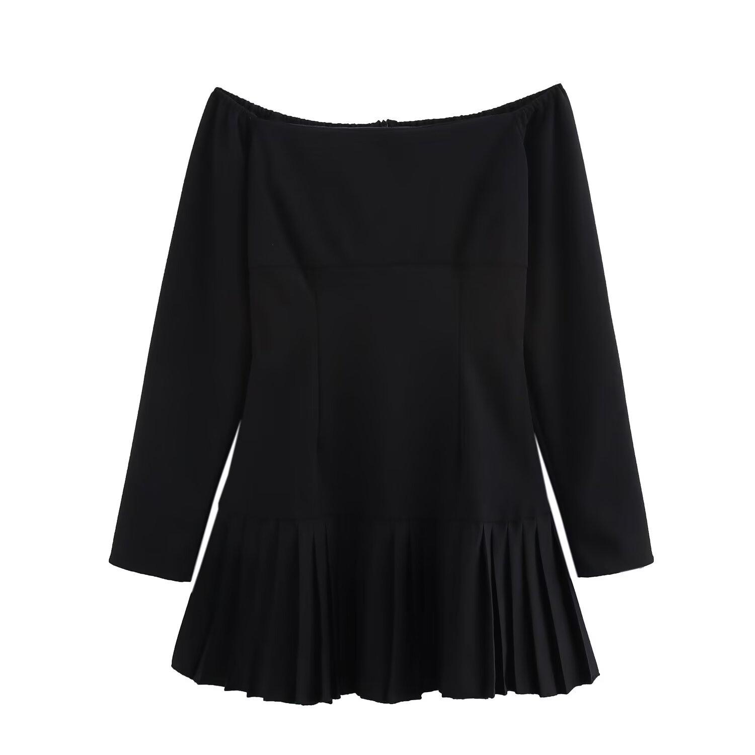 

Spring 2025: Women s European & American Style One-Shoulder Slim Pleated Dress M чёрный