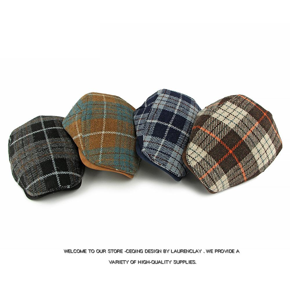 Autumn Winter Wool Beret Men's British Retro Progressive Cap Women's Plaid Cap