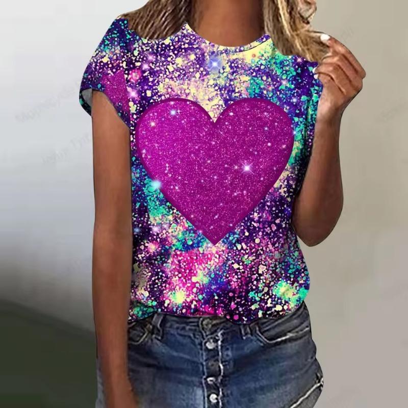 Liebesherz 3D-Druck T-Shirt Damenmode Übergroßes T-Shirt Harajuku Kurzarm Oberteile Tees Valentinstagsgeschenk T-Shirt O-Ausschnitt