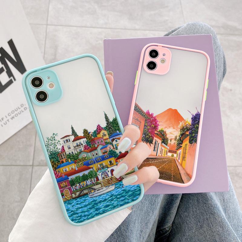 Oia Santorini Greece Church Hand Painted Print Phone Case for iPhone 15 14 11 12 13 Pro Max 6s 7 8 Plus SE2 X XR XS MAX Cover