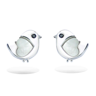 [R1729] - Silver 'Bird' Silver Earrings (rhodium) - 10x10mm