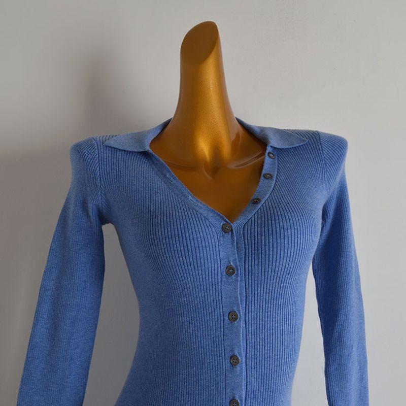 French Simplicity New Arrival Polo Lapel Single Breasted Long Sleeves Knitting Dress Female Spring and Autumn Slim Fit Slit Sheath Skirt