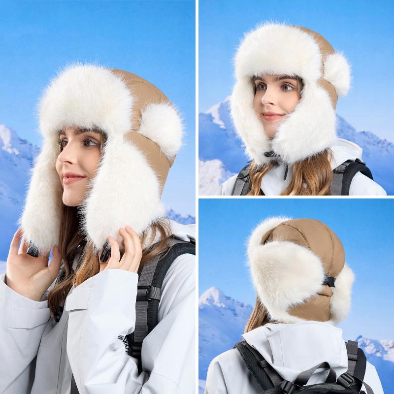 Winter Thickened Plush Bomber Hats for Women Men Waterproof Fur Cap Windproof Ear Protection Cap Outdoor Warm Earflap Skiing Hat