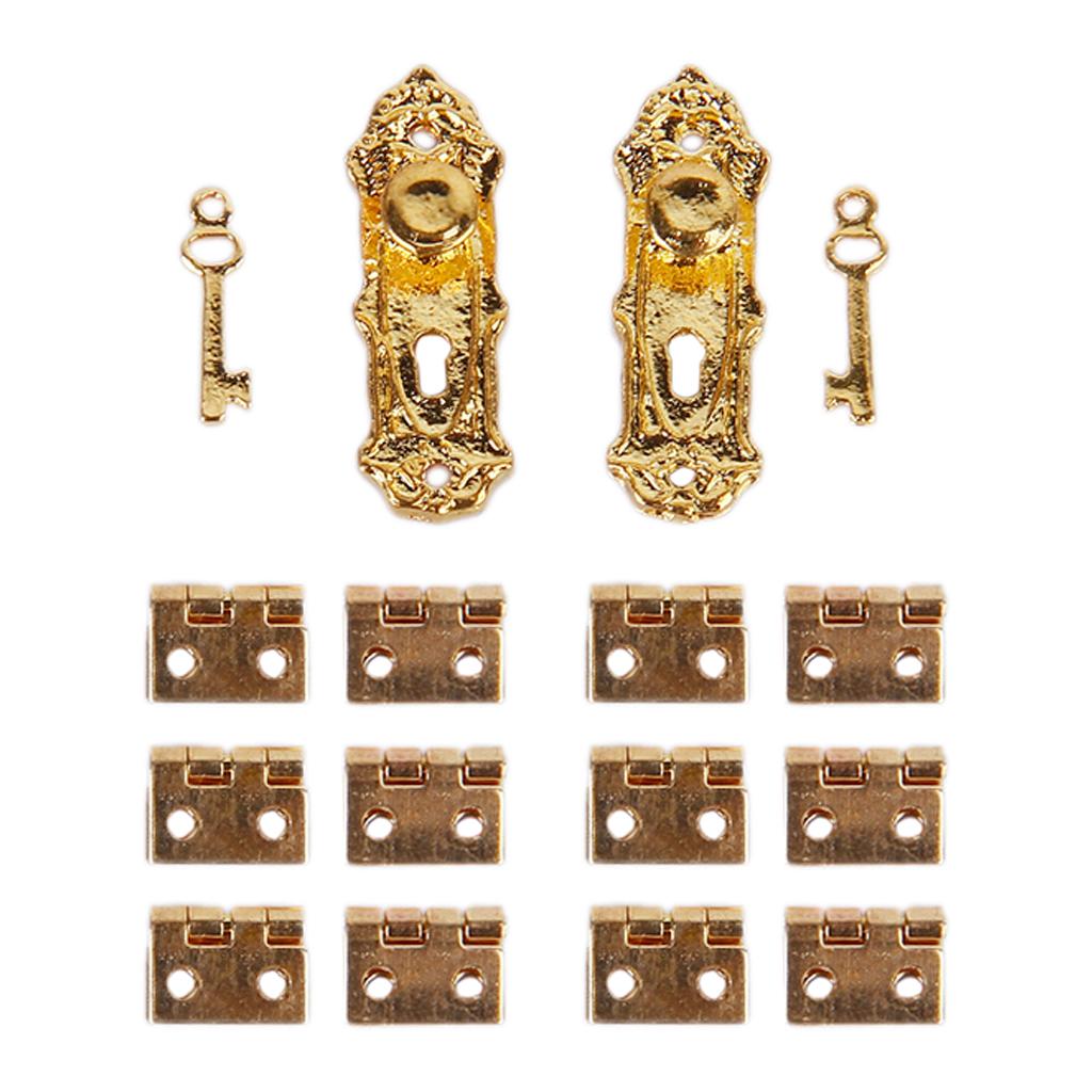 Miniature Vintage Door Lock with Keys And Hinge for 1/12 Dollhouse Furniture