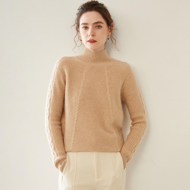 Cozy Cashmere Semi-High Neck Sweater: Slim Fit, Long Sleeve, Short, Loose Pullover - Perfect for Autumn/Winter