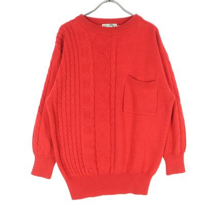 Sweater Bee 80s Vintage Long Sleeve Chest Pocket Knit M Red Men's Used