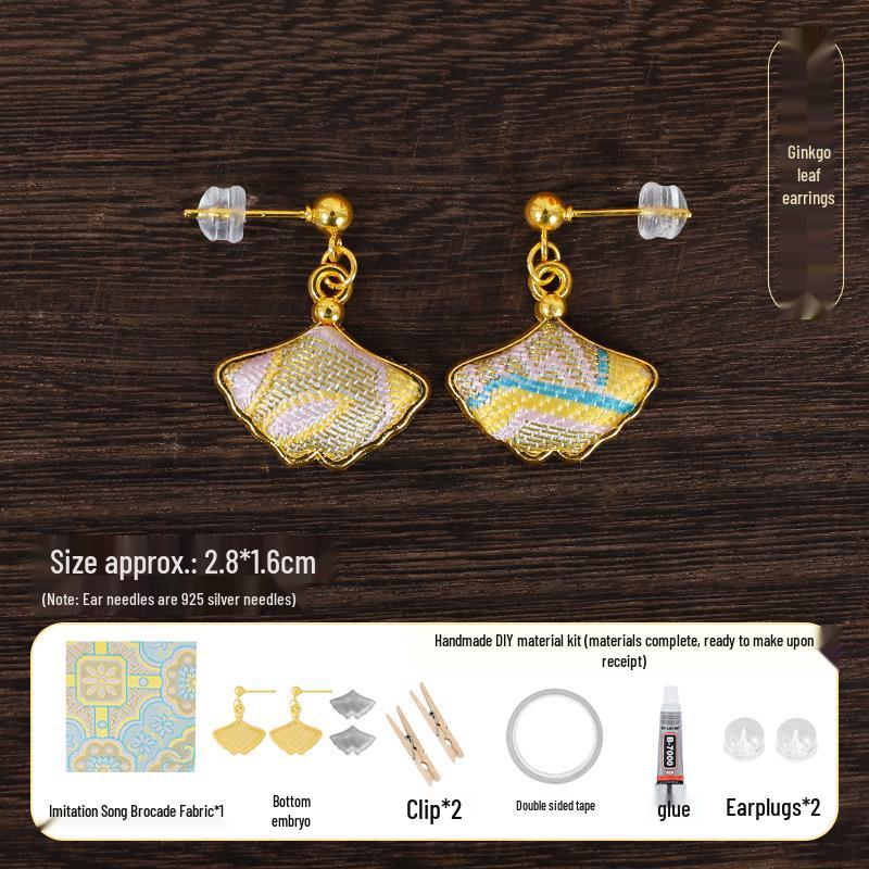 DIY Handmade Brocade Dangle Earrings Kit with 925 Silver Needles - New Chinese Style Gift Set