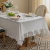 Vintage Coffee Table with Green Hollow Lotus Leaf Edge Lace Tablecloth and Rectangular Dining Table Cloth