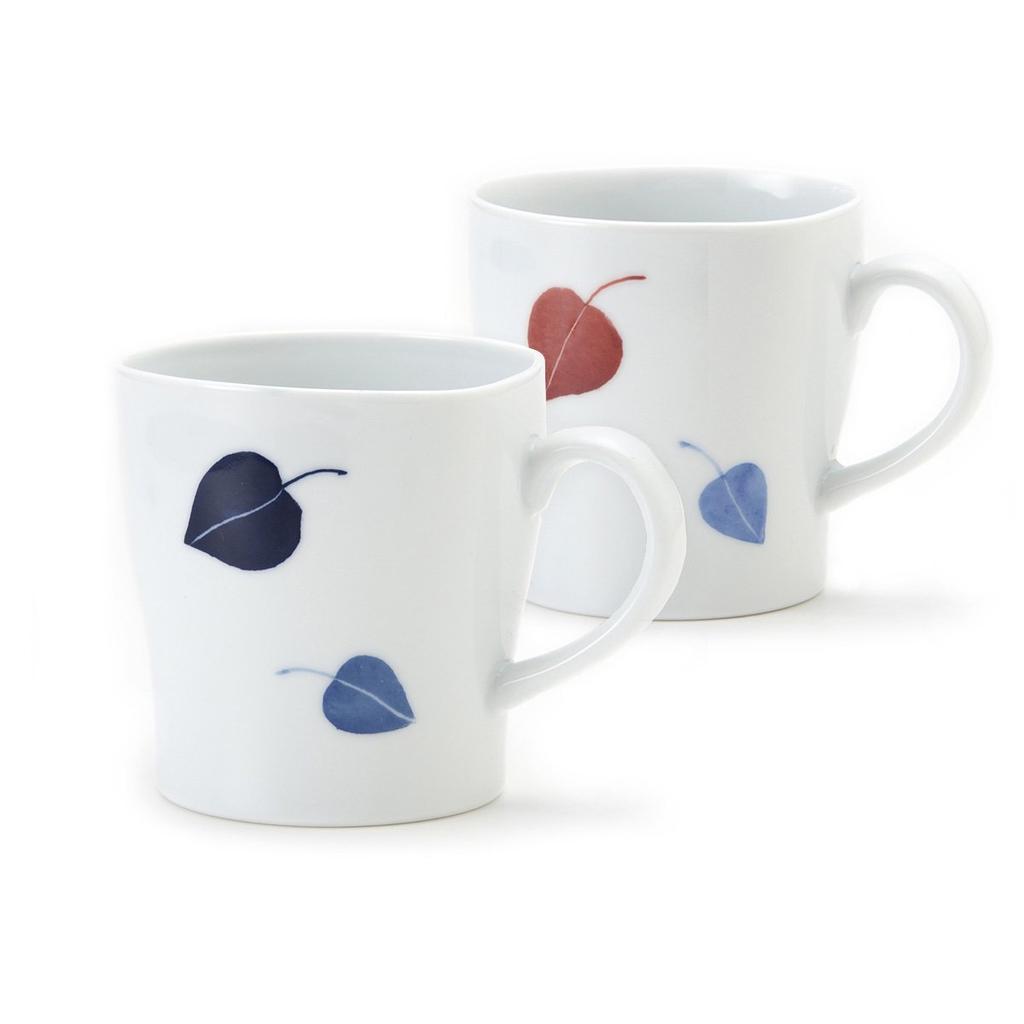 Hasami Ware CtoC JAPAN Mug, Leaf, 2-Color Set, W12 X D9 X H9 Cm, 385 Cc