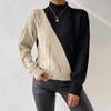 Women's Color Block Half-High Collar Cable Knit Sweater - Autumn/Winter European & American Loose Casual Style