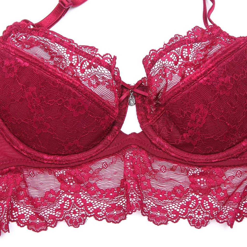 Amazon Exclusive Brand Garter Sexy Lingerie Set [varsbaby] Bra, Belt, Shorts, Stockings, 4-piece Set, (V399SP, Red, 85D)