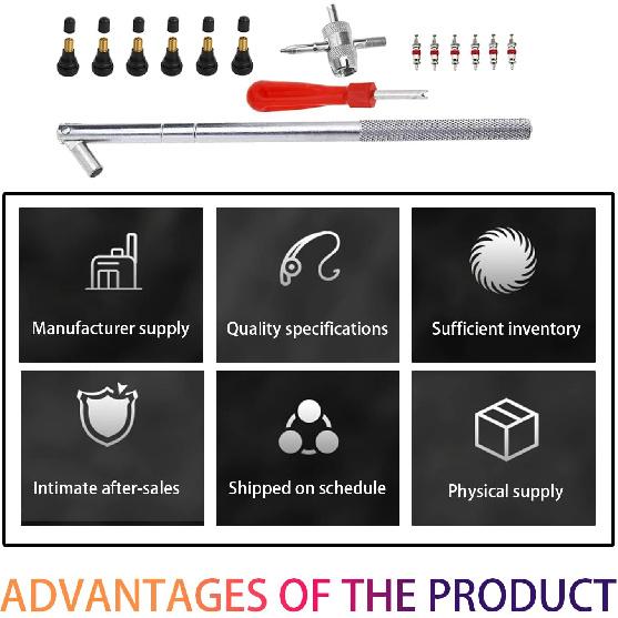 Tire Valve Stem Tool Puller And Taller Kit, Remover And Tallation Set, 6 Pcs TR412 Snap-In Valve Stems With Valve Stem Cores, 1 Pcs Single Head Tire