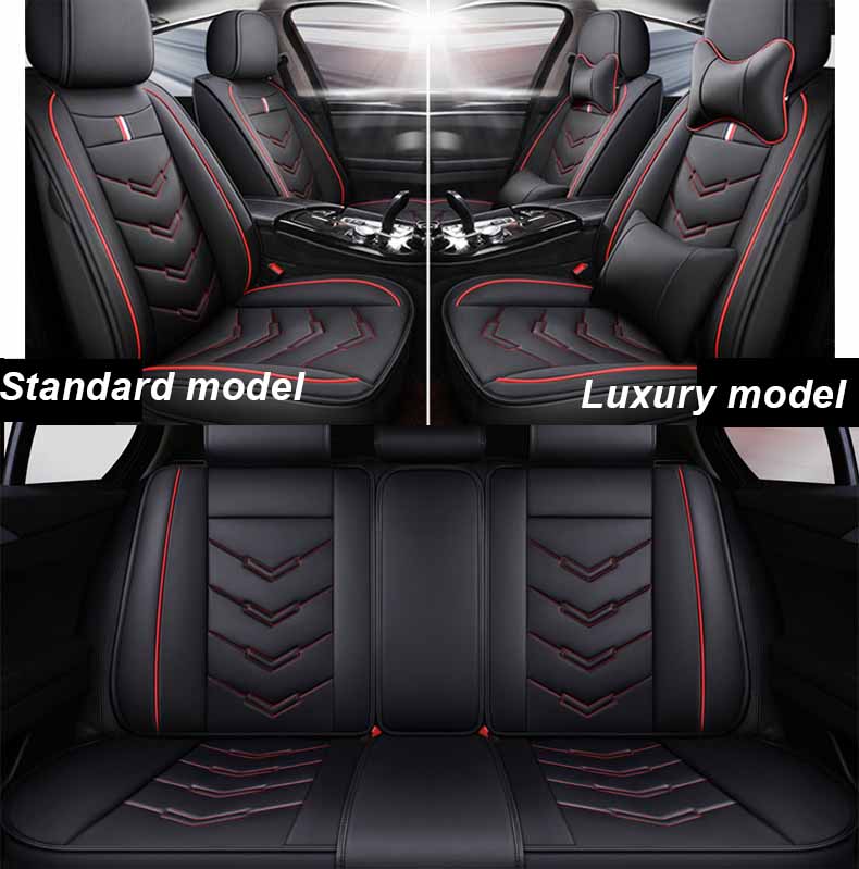 Leder Autositzbezug, Der Vollständig Umhüllende Autositzschoner mit Kopfstütze Lendenkissen Universelle Passform