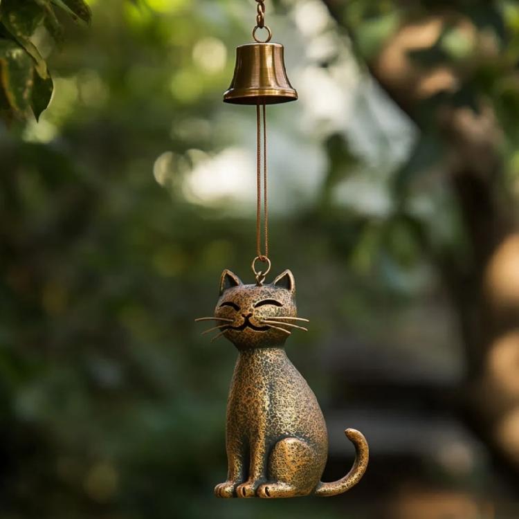 Lovely Kitten Wind Chimes Indoor and Outdoor Decoration Vintaged Bronze Metal Soothings Sounds for Garden Decoration Gift