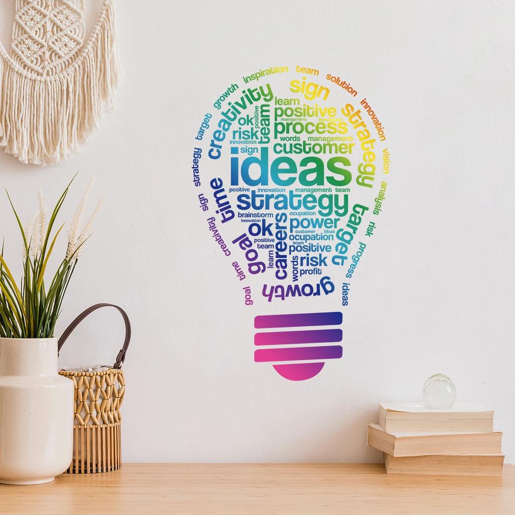 English Light Bulbs Get Inspiration Creative Wall Stickers for Bedroom Living Room Decoration Wall Decals